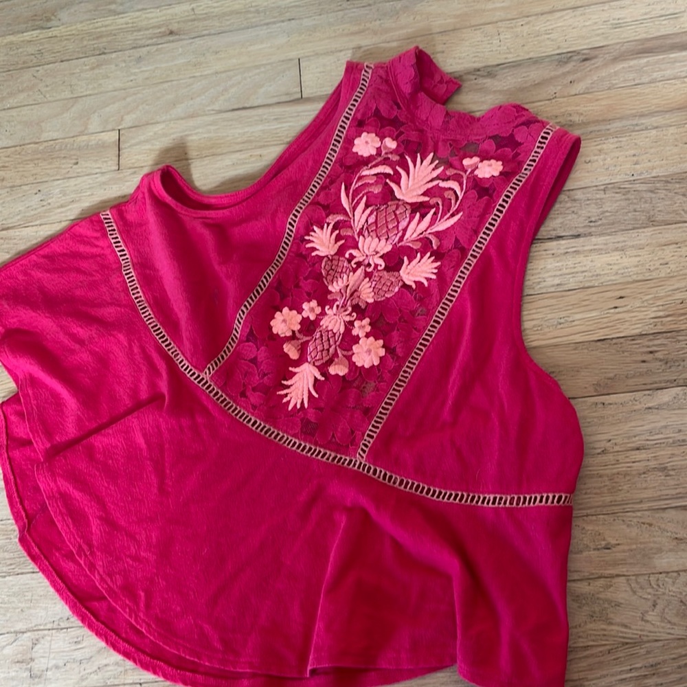 Free people, red tank top with lace on chest and back